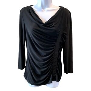 Laundry by Shelli Siegal Black Stretchy Top V Neck Ruched Long Sleeves Size M